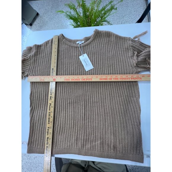 Annie Wear Fringe Tassel Round Neck Loose Fit Sweater Womens XL Camel Knit NEW - Picture 8 of 10